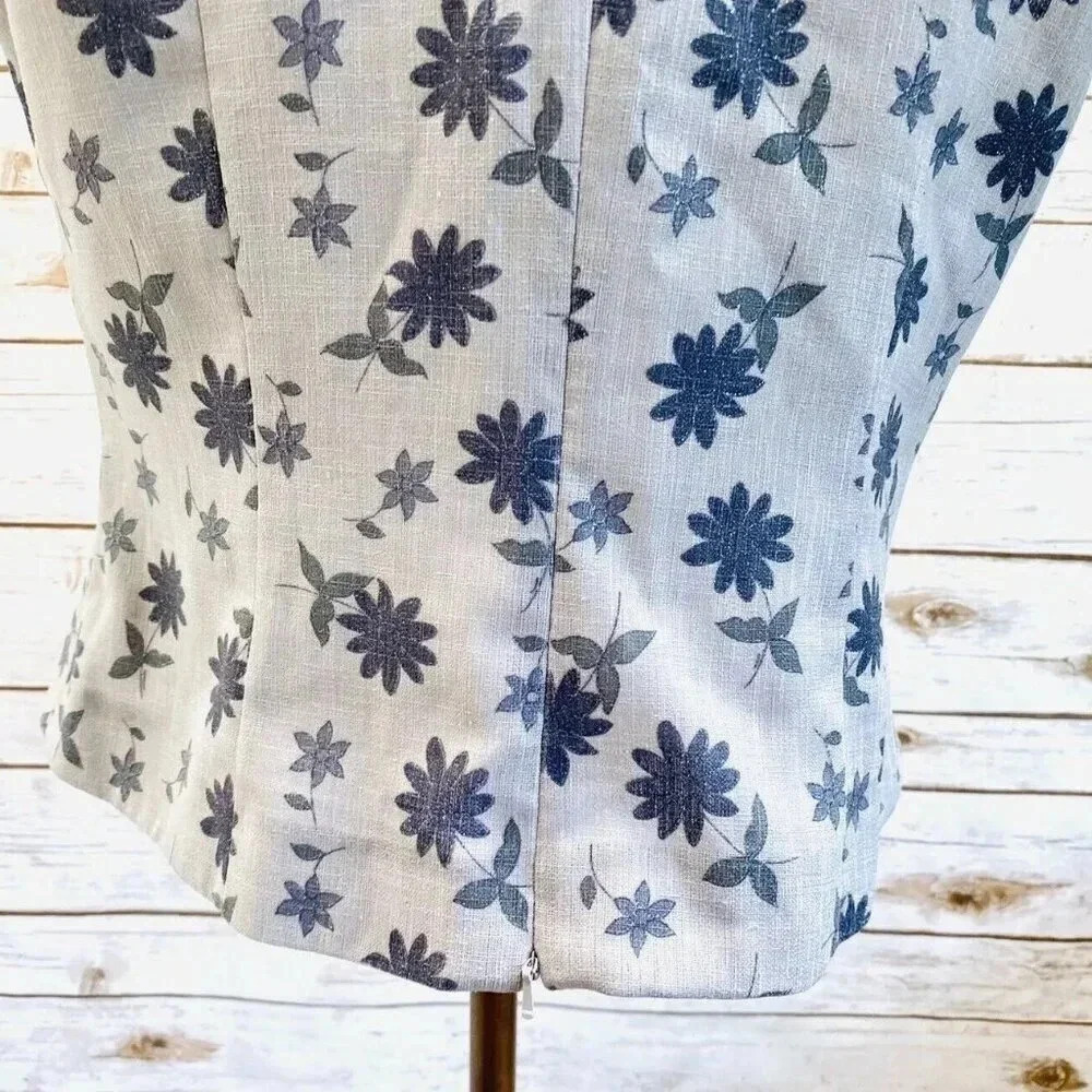 Women Sleeveless Pullover Boat Neck Gray Zip-Up on Back Floral Shirt Size 42 (S) - Picture 6 of 8